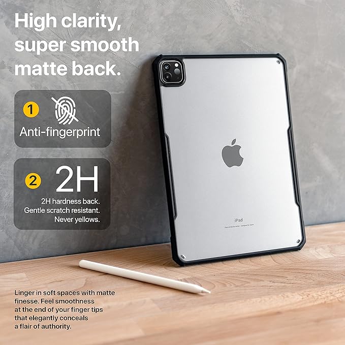 TineeOwl iPad Pro 12.9 inch Case 2022, 2021, 2020, 2018 (6th, 5th, 4th & 3rd Generation) Ultra Thin Matte Clear, Supports Apple Pencil Wireless Charging, Absorbs Shock (Black/Matte Back)