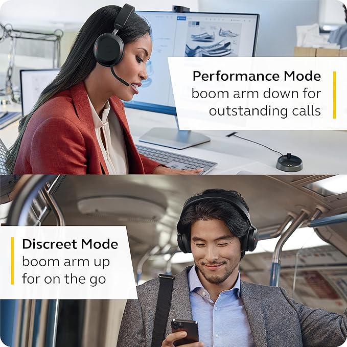 Jabra Evolve2 75 PC Wireless Headset with Charging Stand and 8-Mic Technology - Dual Foam Stereo Headphones with Advanced Active Noise Cancelling, USB-A Bluetooth Adapter and MS Compatibility - Black