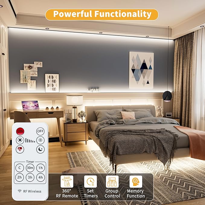 PAUTIX 5V USB COB LED Strip Lights Dimmable LED Lights 4000K Natural White with RF Remote,1200lm,Dotless Flexible Tape Light for Under Cabinet,Bedroom,TV Backlight,Kitchen,Shelf,Mirror Lighting 6.56ft