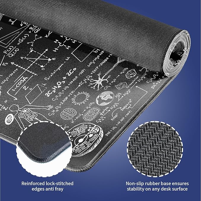 Extra Large Gaming & Office Mouse Pad (31.5" x 11.8") – Inspirational Quote About Science & Education Formulas Math Schematic Physics Equation, XXL Desk Mat with Durable Stitched Edges