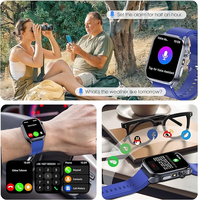 Advanced Health Smartwatch for Women Men with Real-Time Monitoring of Heart Rate, Sleep Quality and Stress Levels, Always-On Display，Bright Flashlight (Blue)