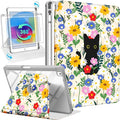 Uppuppy for iPad 9th/8th/7th Generation Case for iPad Air 3rd/ Pro 10.5” Case - 360 Rotating Stand Folio Smart Cover with Pencil Holder for Women, Cat & Flowers for Apple Tablet 7/8/9 Gen 10.2 inch