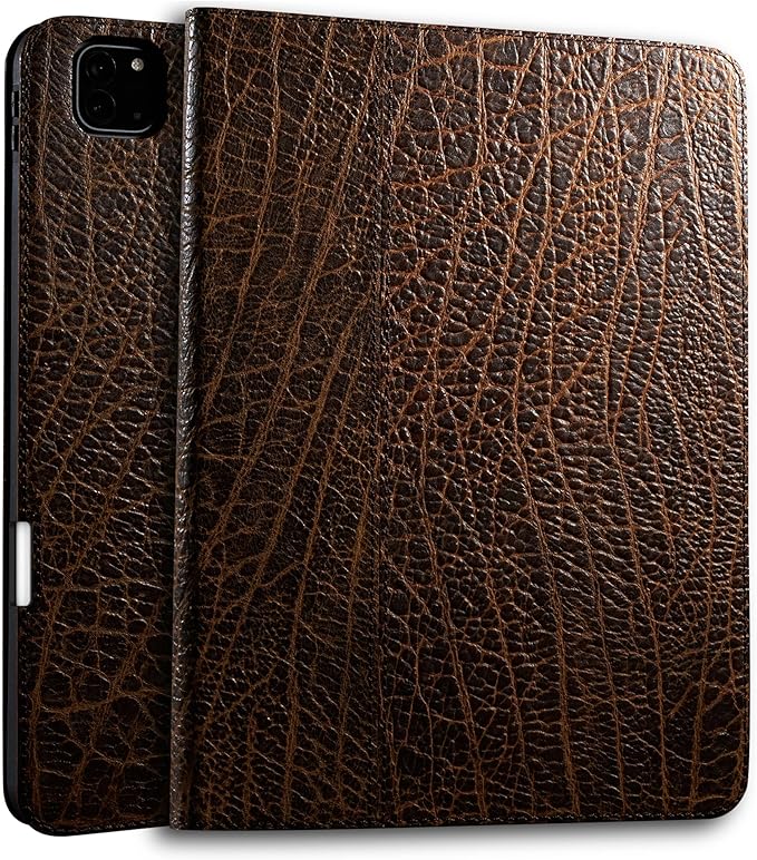 Gexmil Genuine Leather Case for iPad Pro 11 Inch (M5/M4) 2025/2024 with Pencil Holder,Protective Shockproof Leather Smart Folio Cover Adjustable Stand Auto Sleep/Wake Anti-Slip,Buffalo Pattern