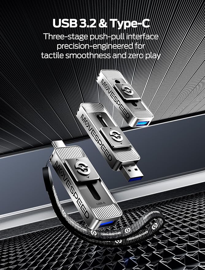MOVE SPEED 1TB USB Drives, ThumbDrive with Dual Ports & Push-Pull Design — 560MB/s Read Speed, Type C + USB 3.2 Drive Portable ssd for iPhone 15/16/17/Android/Mac