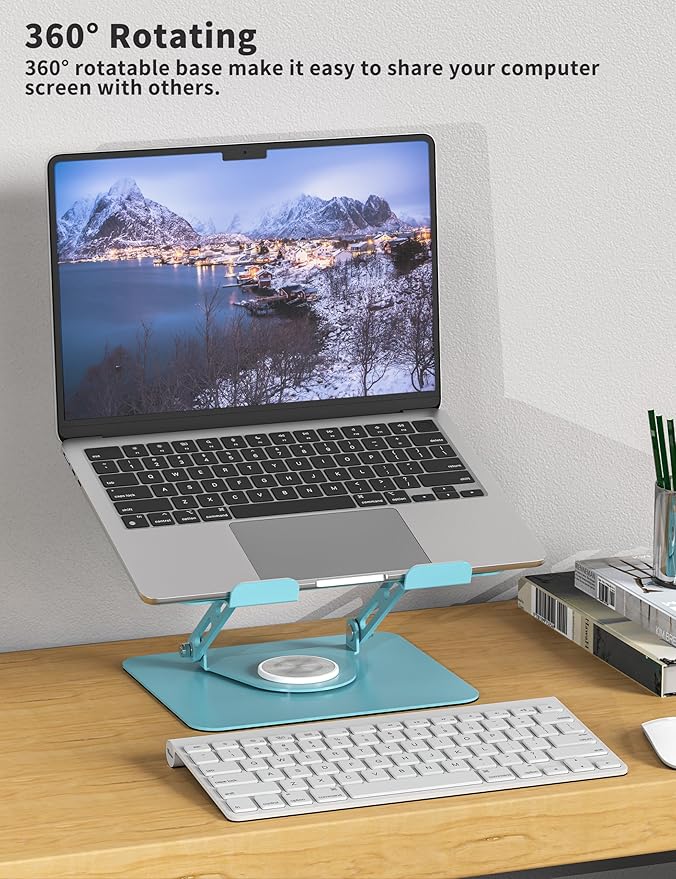 ALASHI Laptop Stand for Desk with 360° Rotating Base, Multi-Angle Adjustable Laptop Stands, Foldable Laptop Riser Compatible with 10 to 15.6 Inches PC Computer, Blue