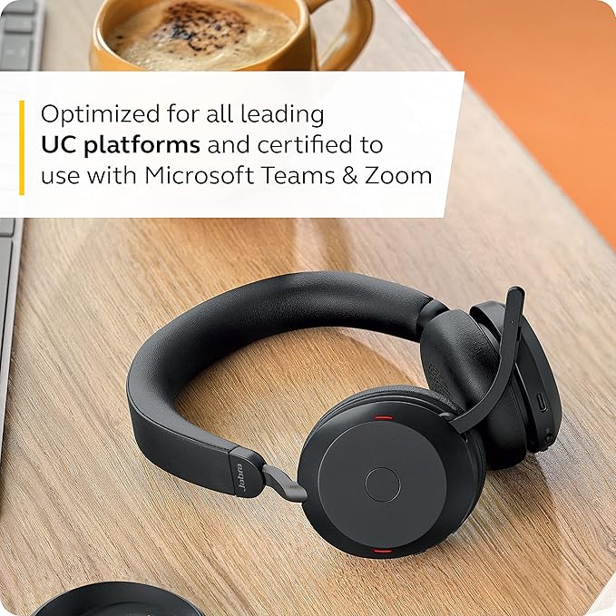 Jabra Evolve2 75 PC Wireless Headset with Charging Stand and 8-Mic Technology - Dual Foam Stereo Headphones with Advanced Active Noise Cancelling, USB-A Bluetooth Adapter and MS Compatibility - Black