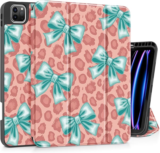 May Chen for iPad Pro M2 12.9 inch Case 6th/5th/4th/3rd Generation 2022 2021 2020 2018, Trifold Stand with Auto Wake/Sleep Soft TPU Protective Stand Back Cover, Mint Green Bow