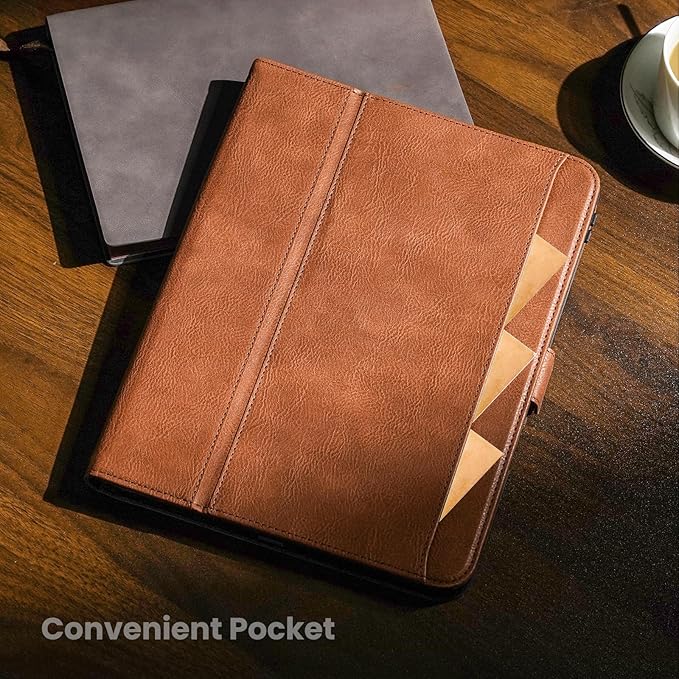 Handmade Case for iPad Pro 11 Inch (M5/M4) 2025/2024 with Pencil Holder Pocket,Magnetic Closure,Auto Sleep/Wake,Vegan Leather Folio Protective Cover,Multi Angles Stand,Brown