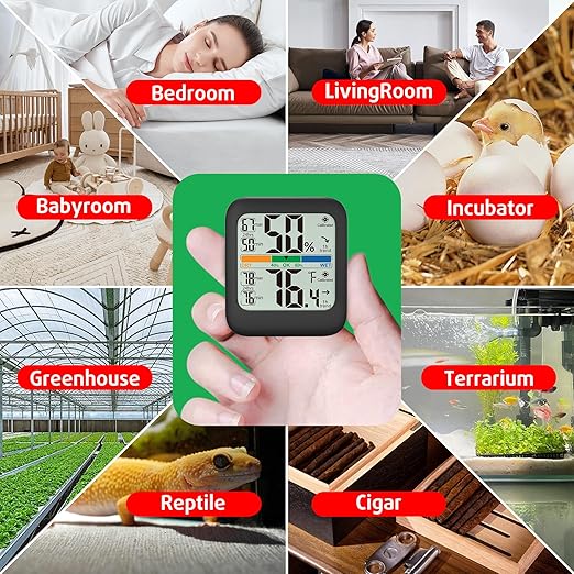 G.CATACC Digital Hygrometer Indoor Thermometer Humidity Meter Gauge, Room Thermometer Temperature and Humidity Monitor for House, Baby Nursery, Greenhouse, Reptile - Battery Included