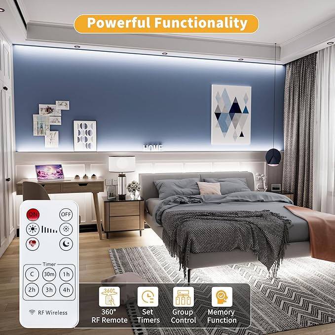 PAUTIX 5V USB COB LED Strip Light 6.56ft/2m 1200lm, Dimmable 640LEDs 6000K Daylight White CRI90+ with RF Remote TV Backlight,Flexible Under Cabinet Tape Light for Bedroom,Kitchen,Home DIY Lighting