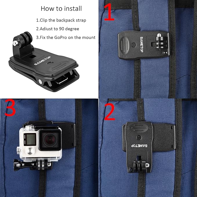 Backpack Strap Mount Quick Clip Mount Compatible with Gopro Hero 13, 12, 11, 10, 9, 8, 7, 6, 5, 4, Session, 3+, 3, 2, 1, Hero (2018), Fusion, Max, DJI Osmo, Xiaomi Yi Action Cameras