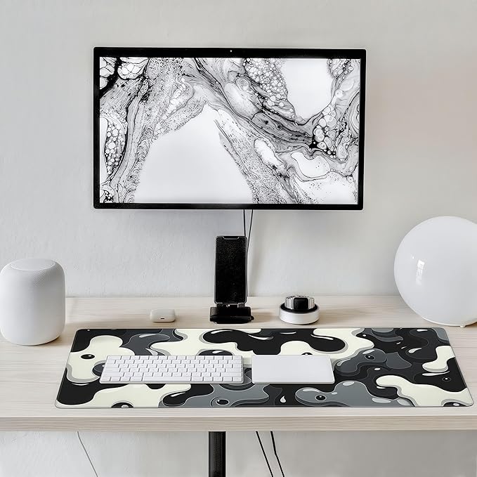 Extra Large Mouse Pad, Black and White Minimalist Pattern, 31.5 x 15.7 Inches, Rubber, Rectangular Desk Protector with Non-Slip Backing