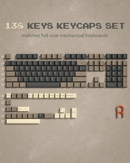 Womier Double Shot PBT Keycaps Set 138 Keys, Cherry Profile Custom Keycaps 60 65 75 100 Percent for 61/64/68/84/87/100/104/108 Retro Gaming Mechanical Keyboard, Brown Gray