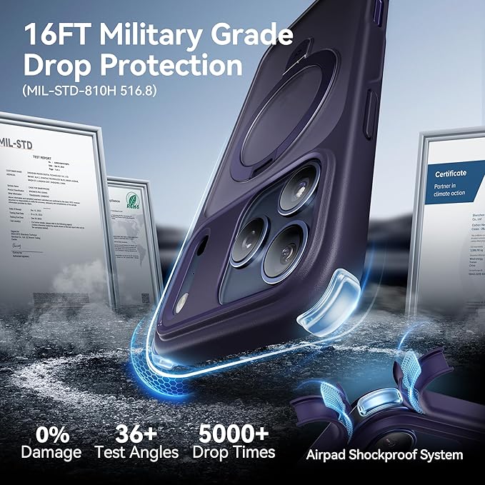 CASEKOO Ultra-Magnetic Stand for iPhone 17 Pro Case [Military Drop Protection] [Compatible with MagSafe] Shockproof Translucent Matte Slim Ring for iPhone 17 Pro Phone Case 6.3", Purple