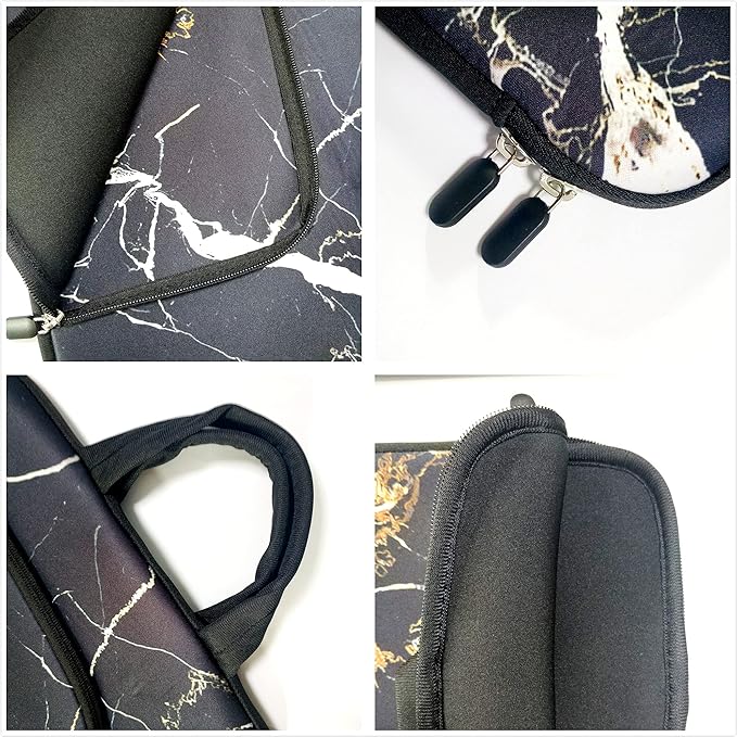 11 11.6 12 12.1 12.5 inches Laptop Sleeve Chromebook Case Ultrabook Case Notebook Sleeve PC Messenger Bag Tablet Case Neoprene Handle Sleeve for Men Women, Two Pockets (Black Marble)