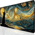 Desk Cover Mat, Extended Large Anime Mouse Pad, Computer Laptop Mat Desk Decor for Office Game Home 31.5 X 15.7 Inch (Starry Night Cat)