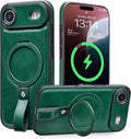 Butaiga for iPhone Air Leather Case with Stand, Anti-Slip Grip Ring, Fits for MagSafe (Green,iPhone Air)