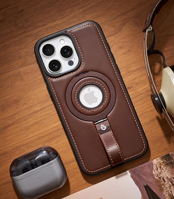 Butaiga for iPhone 15 Pro Max Leather Case with Stand, Anti-Slip Grip Ring, Fits for MagSafe (Cocoa, iPhone 15 Pro Max)