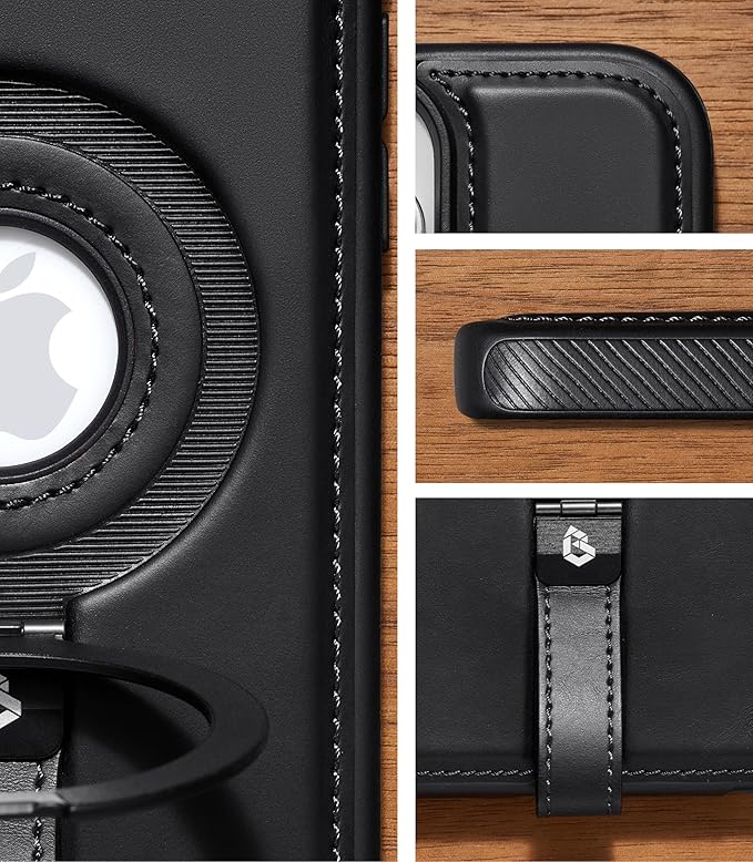 Butaiga for iPhone 16 Plus Leather Case with Stand, Anti-Slip Grip Ring, Fits for MagSafe (Black, iPhone 16 Plus)