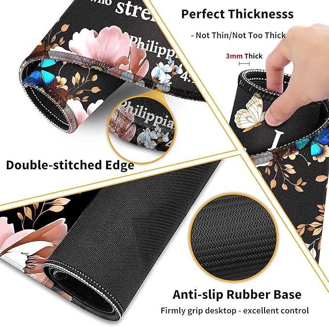 Extended Large Mouse Pad Set 31.5 x 15.7 – Christian Floral All-in-One Desk Set with Keyboard Wrist Rest, Mouse Wrist Rest & Coaster, Ergonomic Desk Accessories for Women, Faith-Inspired Office Gift