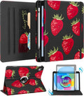 Kidcube for iPad 10th Generation Case 2022, for iPad (A16) Case 11th Generation 2025 - Women Girls Cute Rotating Stand Folio Cover with Pencil Holder & Card Slot Girly Kawaii Strawberry Design Cases