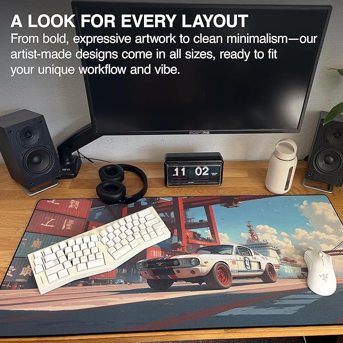 MPCO. Original Large Gaming Desk Mat – 36" x 17" Duraglyde Manga Motors Meis-Mustang Full Desk Mouse Pad for Smooth Precision – Non-Slip, Washable Extra-Large PC Mouse Pad for Gaming Sessions