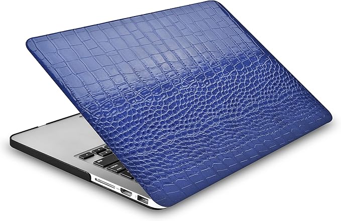 KECC Compatible with MacBook Pro 13 inch Case 2020-2025, 2016-2019 Release M2 M1 A2338 A2289 A2251 A2159 A1989 A1706 A1708 Italian Leather Hard Shell + Keyboard Cover, Navy Crocodile Leather