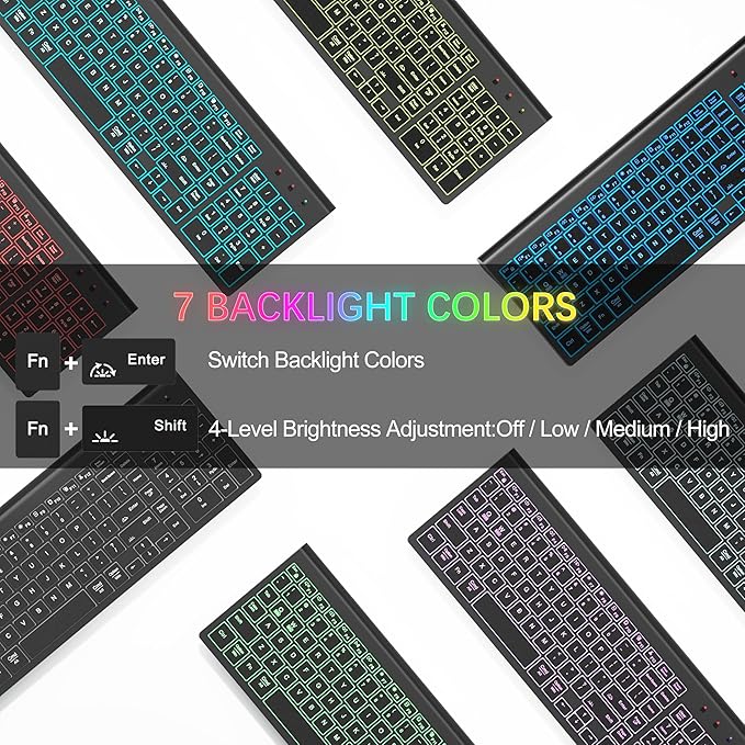 TopMate Wireless Keyboard and Mouse Ultra Slim Combo, 2.4G Silent Compact USB 2400DPI Mouse and Scissor Switch Backlit Keyboard Set, for PC/Laptop/Windows/Mac/Gaming - Matte Black