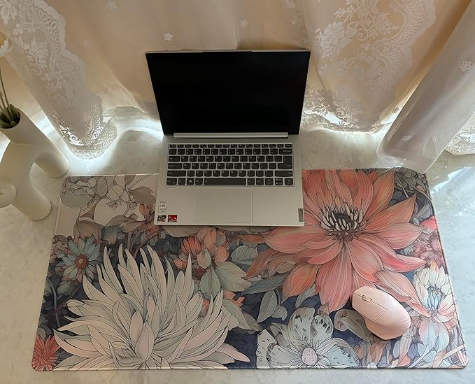 Japanese Floral Desk Mat Boho Aesthetic Flower Desk Matt for Desktop Large XXL Gaming Mouse Pad Extended Deskpad Laptop Keyboard Computer Mat Office Decor for Women 31.5 X 15.7