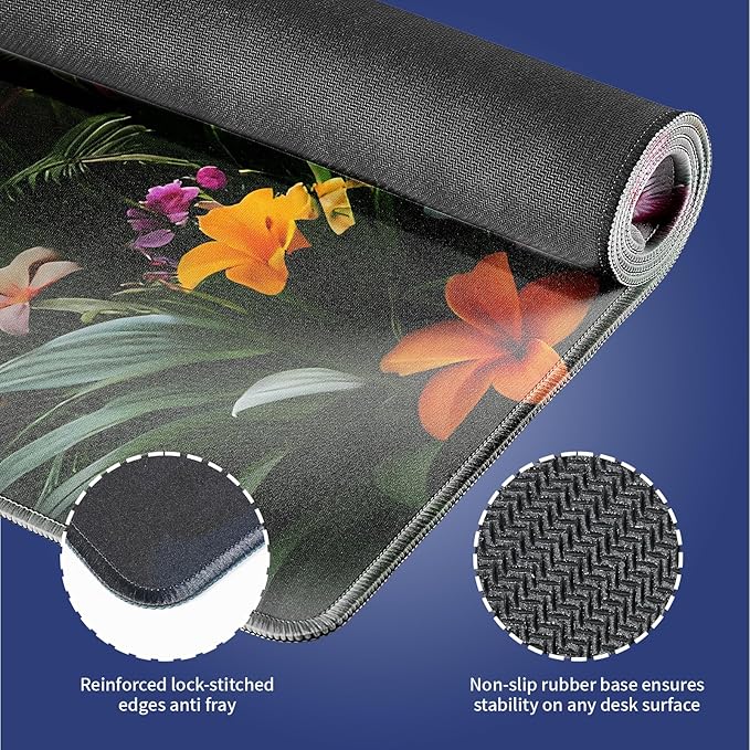 Extra Large Gaming Mouse Pad (31.5" x 11.8") with Durable Stitched Edges – Wild Leopard in a Lush Jungle Colorful Floral Rainforest Exotic Design, Anti-Slip Rubber Base Extended XXL Desk Mat
