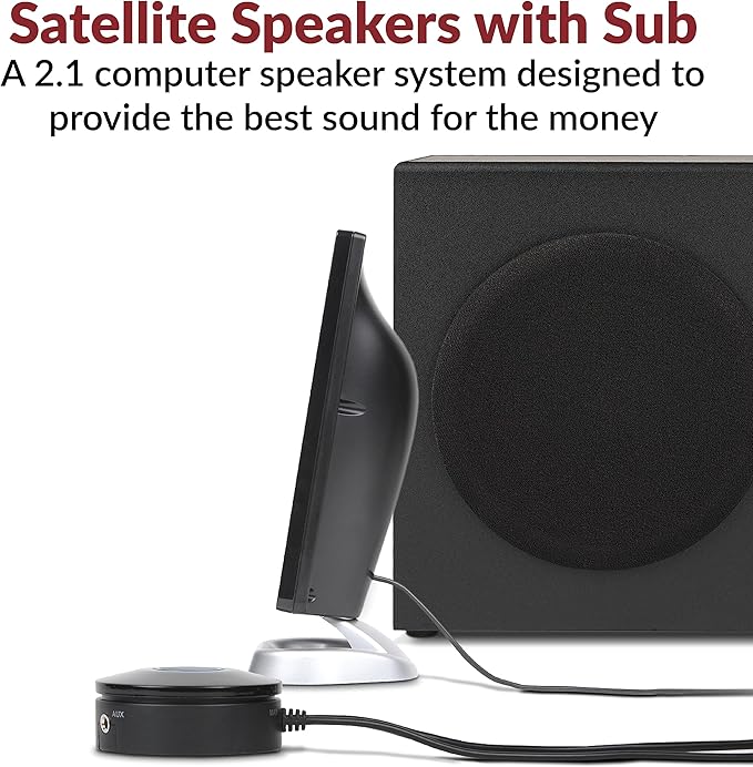 Cyber Acoustics CA-3090 2.1 Speaker System with Subwoofer with 18W of Power – Easy Setup and Convenient Controls, Great for Music, Movies, and Gaming