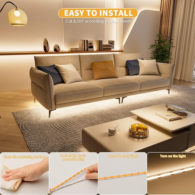 PAUTIX 5V USB COB LED Strip Lights Dimmable LED Lights 4000K Natural White with RF Remote,1200lm,Dotless Flexible Tape Light for Under Cabinet,Bedroom,TV Backlight,Kitchen,Shelf,Mirror Lighting 6.56ft