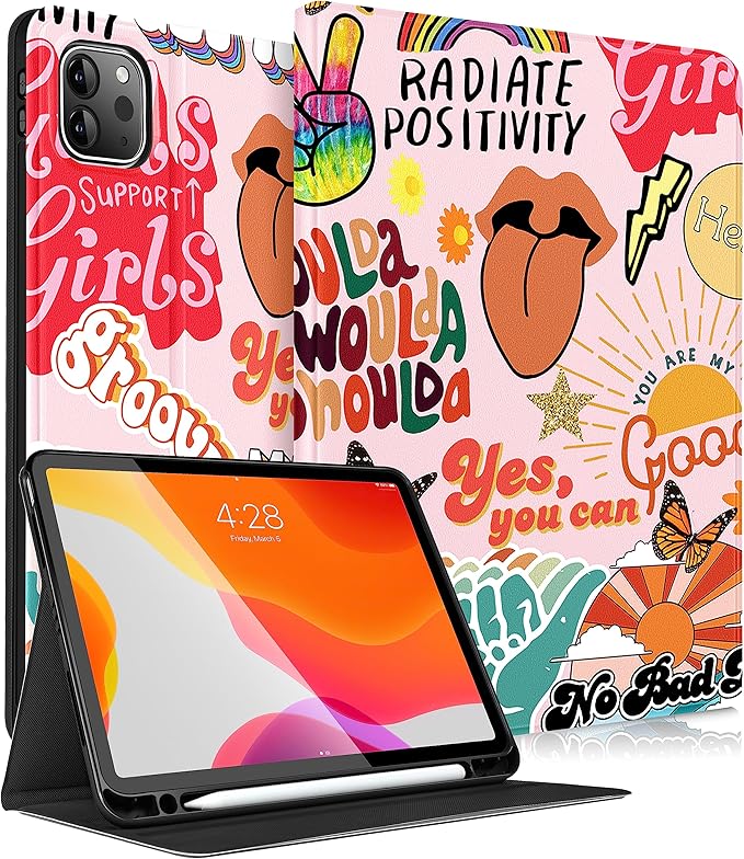Uppuppy for iPad Air 13 Inch M2/M3, Pro 12.9 Case - Cute Women Girls Girly Aesthetic Quotes Pencil Holder Folio Cover for Apple Air 13" 2024/2025, Pro 6th/5th/4th/3rd Generation Case
