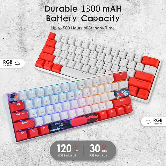 surmen GT61 60% Mechanical Gaming Keyboard 60 Percent RGB Backlit Hot-Swappable Wireless/Wired Compact Mini Keyboards Bluetooth 5.0 Keyboard Programmable/N-Key Rollover (Yellow Switch, Sun)