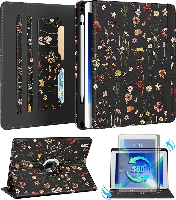 Kidcube for iPad Air 3rd Generation Case/Pro 10.5 Inch Case - Women Girls Cute Rotating Stand Folio Cover with Pencil Holder & Card Slot Girly Flowers Floral Design Cover for iPad Pro 10.5''/Air 3rd