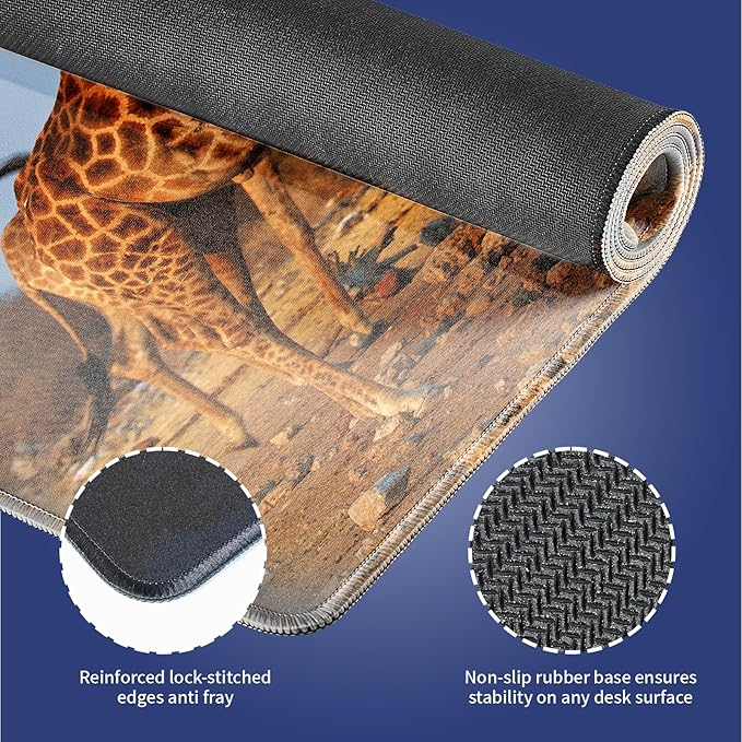 Extra Large Gaming & Office Mouse Pad (31.5" x 11.8") – A Group of South African Giraffes at a Waterhole, Premium XXL Desk Mat with Durable Stitched Edges & Smooth Surface & Anti-Slip Base