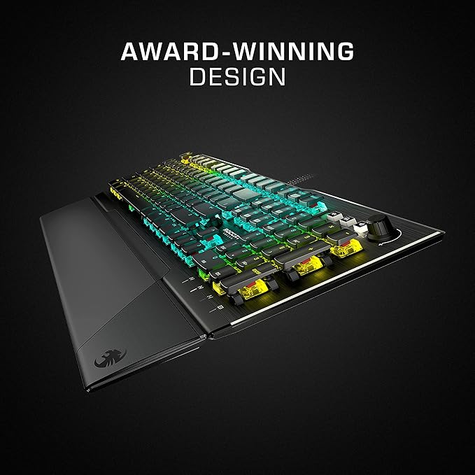 ROCCAT Vulcan Pro Linear Optical PC Gaming Keyboard, Titan Switch Full Size with Per Key AIMO RGB Lighting, Anodized Aluminum Top Plate and Detachable Palm/Wrist Rest, Low Profile, Black
