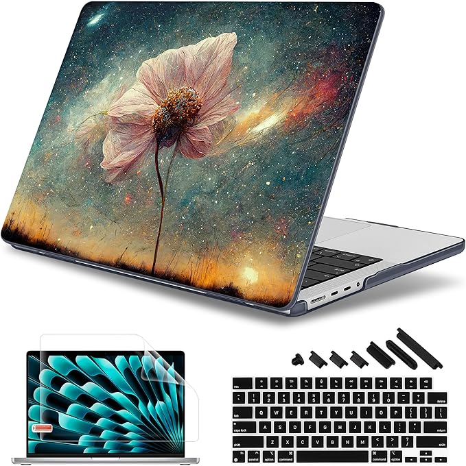May Chen for 2026 MacBook Pro 14-inch M5 M4 M3 M2 M1 Pro/Max Chip, Release 2026 2025-2021, Model A3427 A3426 A3434 A3112 A3401 A3185, Plastic Hard Shell with Keyboard Cover, Flower Stars