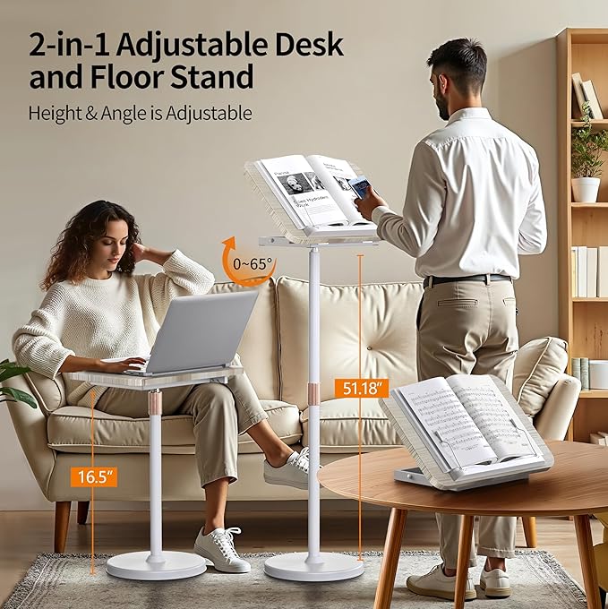 NAMON 2-in-1 Laptop Floor Stand & Desktop, Adjustable Height from 16.5" to 51", Perfect for Home, Office (White)