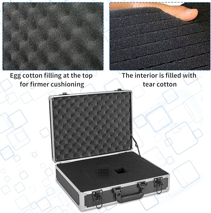 17 Inch Hard Shell Carrying Case Ideal for Wireless Mic System Storage & Camera Gear Transportation, Customizable Pre-Diced Foam, Aluminum Alloy Sturdy Build, Black