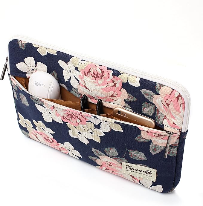 Canvaslife White Rose Patten Laptop Sleeve 14 inch 14.0 inch Laptop case Bag