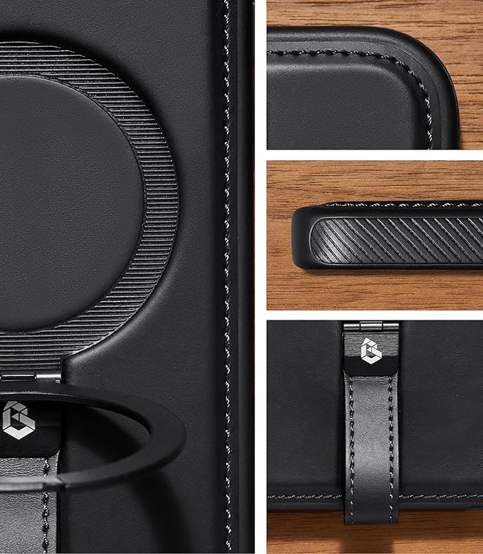 Butaiga for iPhone 17 Pro Leather Case with Stand, Anti-Slip Grip Ring, Fits for MagSafe (Black, iPhone 17 Pro)