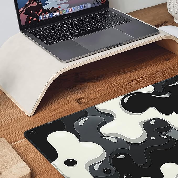 Extra Large Mouse Pad, Black and White Minimalist Pattern, 31.5 x 15.7 Inches, Rubber, Rectangular Desk Protector with Non-Slip Backing