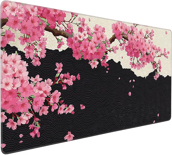 Extra Large Mouse Pad, Cherry Blossom Floral Pattern, Non-Slip Rubber Base, 35.4 x 15.7 Inches, Rectangular Desk Pad
