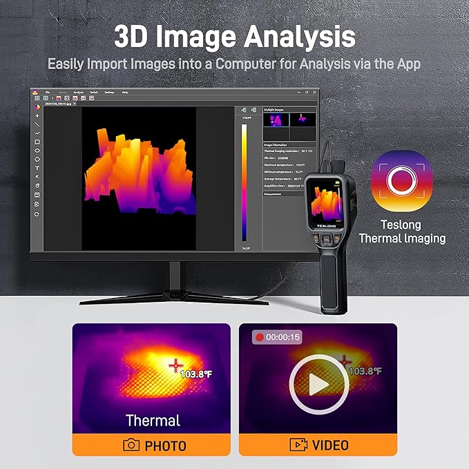 Teslong Thermal Imaging Camera, Super Resolution 240 x 180, 3.2" LCD Screen Handheld 25 HZ Refresh Rate Infrared Imager, 120 x 90 IR Resolution, Portable Carrying Case ﻿