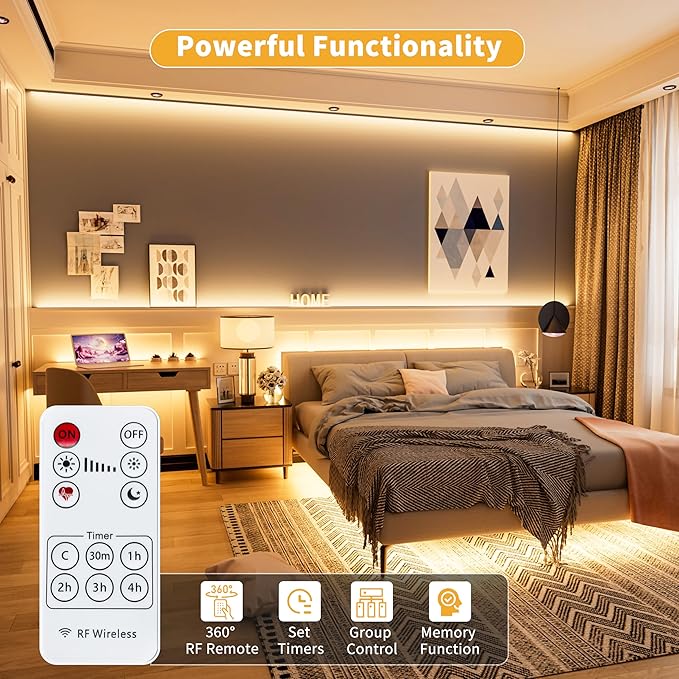 PAUTIX 5V USB COB LED Strip Light 6.56ft/2m 1200lm, Dimmable 640LEDs 2700K Warm White CRI90+ with RF Remote TV Backlight,Flexible Under Cabinet Tape Light for Bedroom,Kitchen,Home DIY Lighting