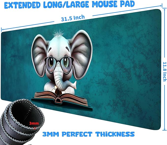 Elephant Mouse Pad Cute Large with Stitched Edges 31.5 x 11.8, Desk Pad Desk Mat for Desktop Decor and Accessories Workplace Home XXL Mouse Pad for Gaming Office Big Mousepad