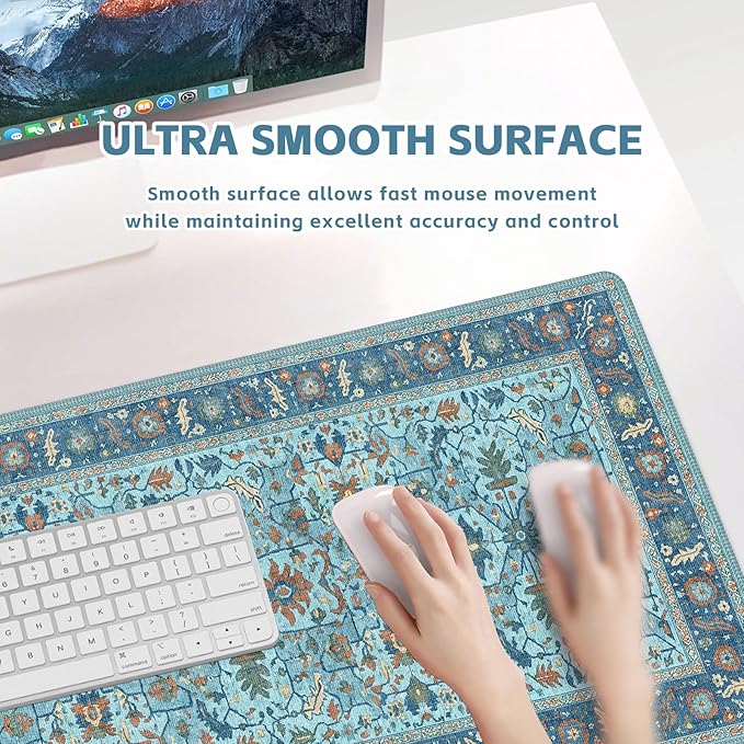 Baziabbo Blue Cute Desk Mat,XXL Extended Large Mouse Pad,Gaming Mousepad with Stitched Edge,Non-Slip Rubber Base Keyboard Desk Pad for Home Office Study Game (Blue-A)