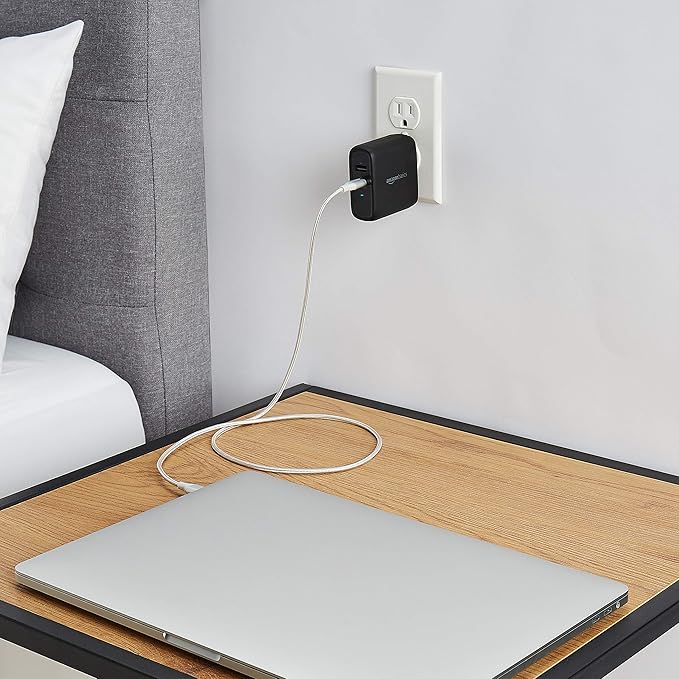 Amazon Basics 68W Two-Port GaN Wall Charger with 1 USB-C (60W) & 1 USB-A Ports (18W) with PD for Laptops, Tablets & Phones (iPhone 16/15/14/13/12/11/X, iPad, MacPro, Samsung, More), Non-PPS, Black