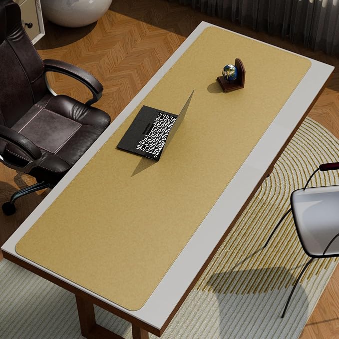 Chihein 67” x 24” Cork & PU Leather Desk Mat (Black) - Huge Mouse Pad, Double Sided Waterproof Desk Pad Protector for Gaming, Office, Home